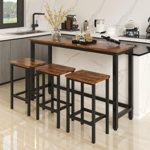 17 Stories 3-Person 4 Legs Dining Set: Extra-Long Counter-Height Table ...